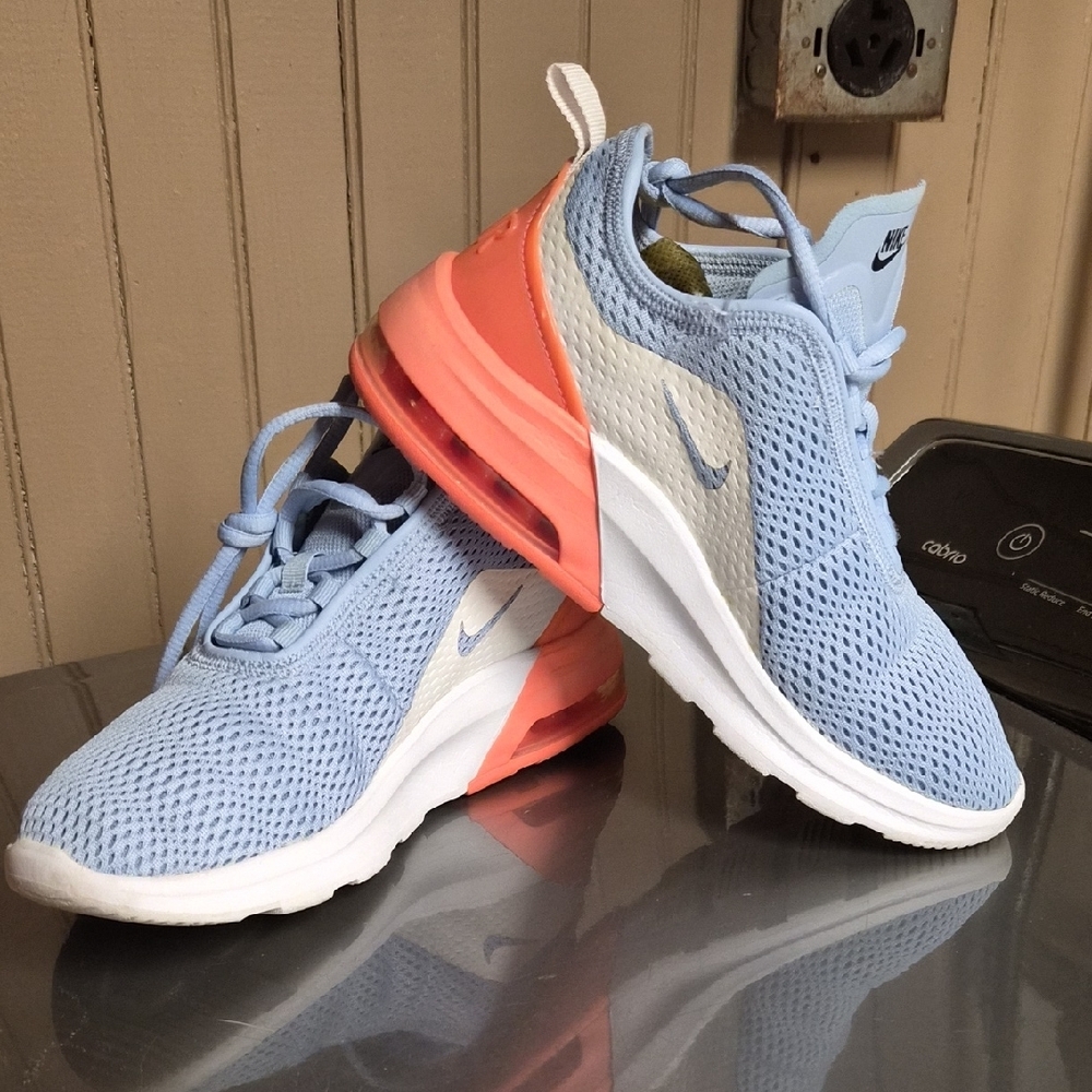 Air Max Nike Light Blue Mesh Sneakers with Coral Heel Accent - Picture 2 of 6